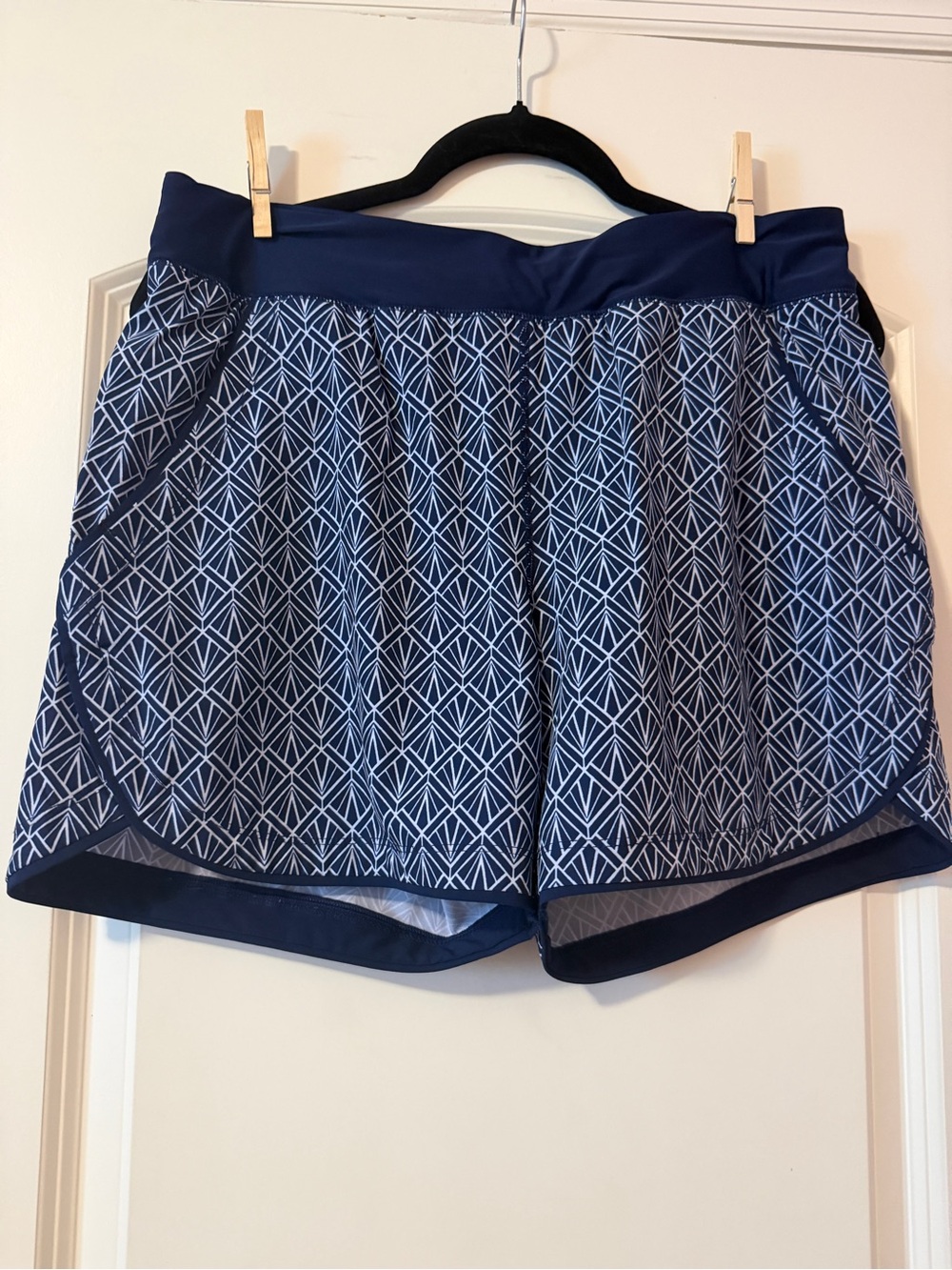 Lands' End Navy and White Geometric Athletic Shorts